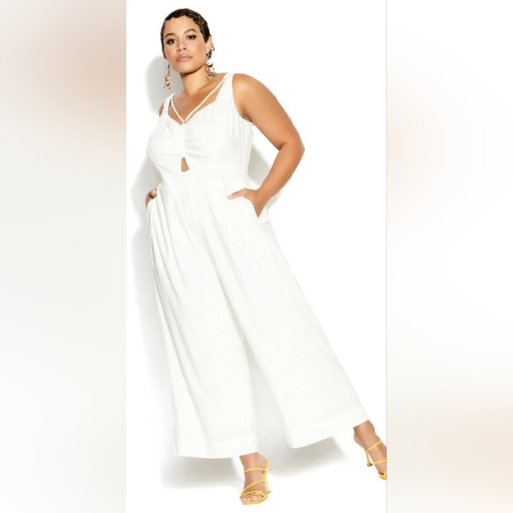 City Chic Xxl Elegant White Jumpsuit Paradise - Picture 1 of 10